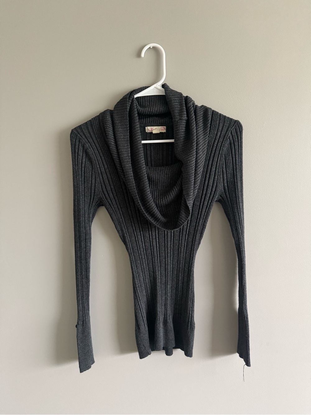 It's Our Time Charcoal Ribbed Cowl Neck Sweater